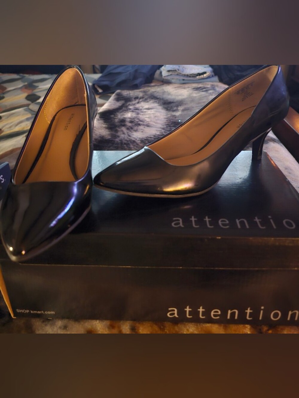 attention Black Patent Pointed-Toe Kitten Heels